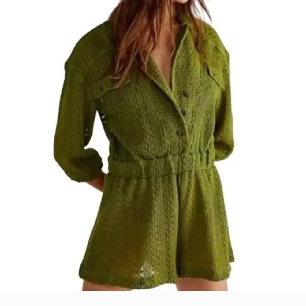FREE PEOPLE RYAN RUMPER, olive green knit rumper - Picture 2 of 4